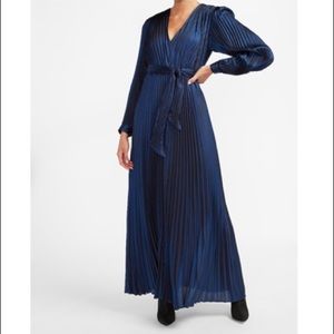 EXPRESS metallic pleated tie front maxi dress